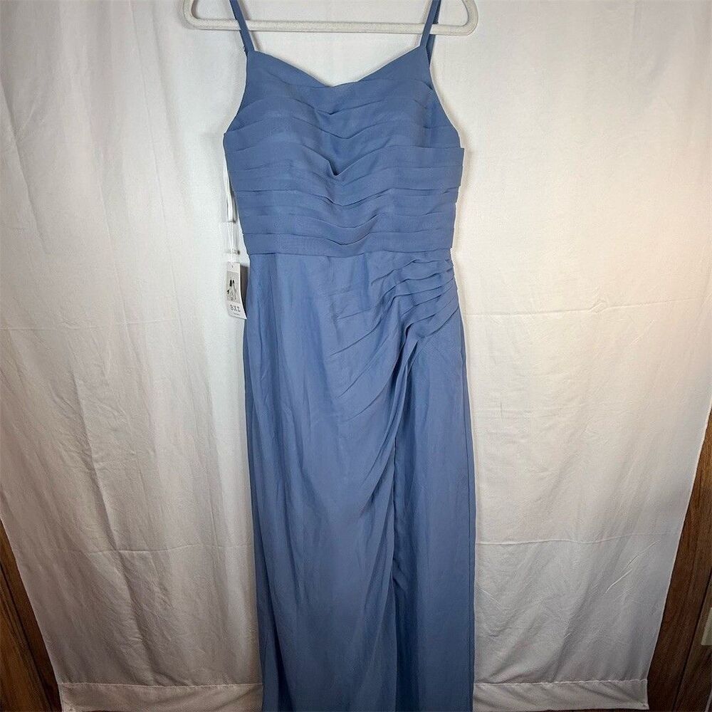 BXZ Dress Womens Size S Dusty Blue Maxi Formal Bridesmaid Ruched Slit